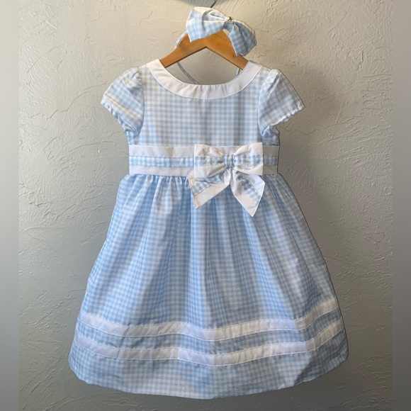 🐣Gymboree Easter Celebrations Blue and White Gingham Dress and Headband - Picture 3 of 13